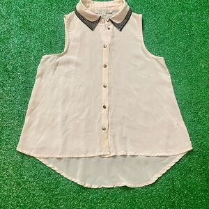 Love Culture Ivory Sleeveless Blouse with Studded Black Collar